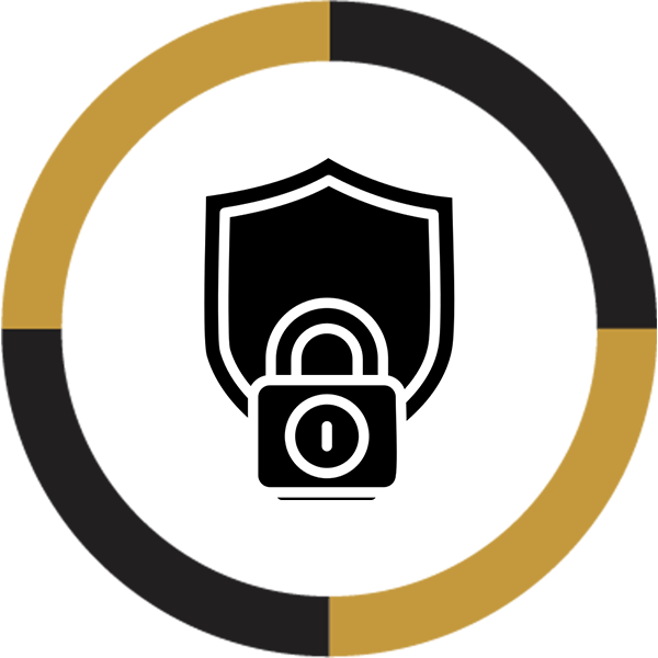 silhouette of a black shield behind a pad lock